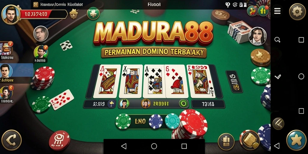 Tampilan gameplay seru dalam aplikasi MADURA88, permainan Domino yang menarik.